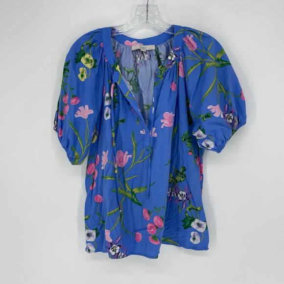 Loft Puff Sleeve Split Neck Floral Top Size Medium - Picture 2 of 7